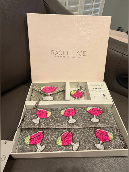 Rachel Zoe Handbags - Rachel Zoe clutch bundle beaded pink martini purse case and keychain
